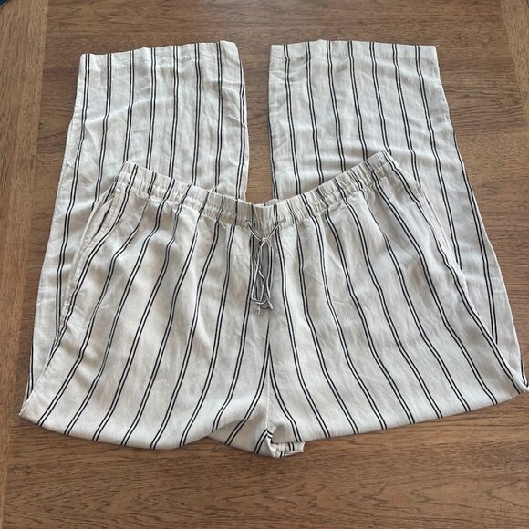 H&M Women's Gray Stripe XX-Large Linen Blend Pull On Wide Leg Draw String Pants - Picture 2 of 2